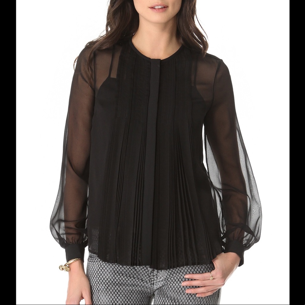 DVF Fannie Pleated Blouse Black